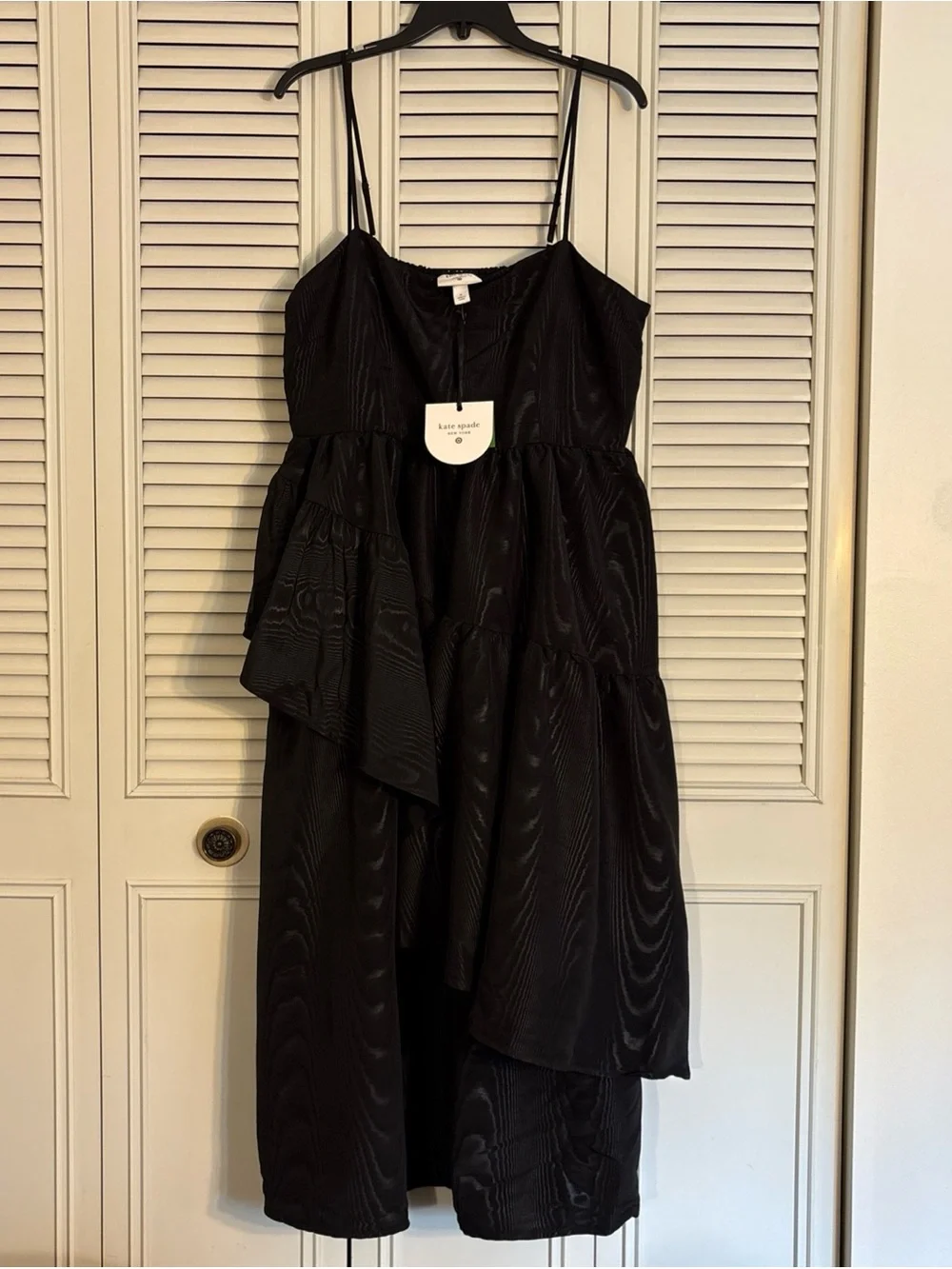 Kate Spade Black Ruffle Layered Formal Dress Sz XL Wood grain pattern Wed Guest
